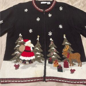 Croft & Barrow Ugly Christmas Cardigan with Santa and Reindeer-zipper